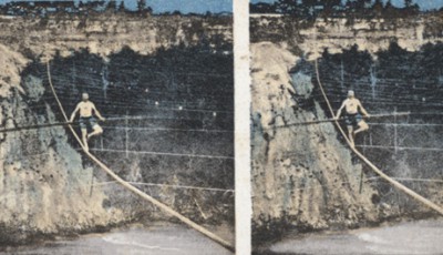 Blonde walking on a tightrope